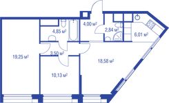 Планировка 3-комнатной квартиры, 69,16 м2