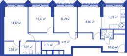 Планировка 3-комнатной квартиры, 91,92 м2