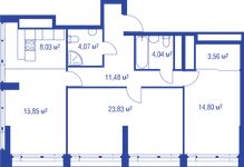 Планировка 3-комнатной квартиры, 85,66 м2