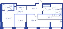 Планировка 3-комнатной квартиры, 94,03 м2