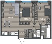 Планировка 2-комнатной квартиры, 55,05 м2