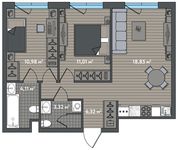 Планировка 2-комнатной квартиры, 54,59 м2