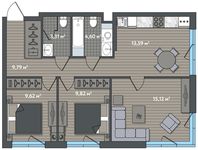 Планировка 3-комнатной квартиры, 65,85 м2