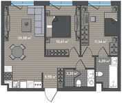 Планировка 2-комнатной квартиры, 55,8 м2