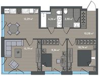 Планировка 3-комнатной квартиры, 64,5 м2