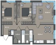 Планировка 3-комнатной квартиры, 77,75 м2