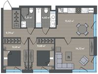 Планировка 3-комнатной квартиры, 65,02 м2