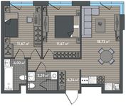 Планировка 2-комнатной квартиры, 55,6 м2