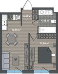 Планировка 1-комнатной квартиры, 37,68 м2