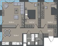 Планировка 3-комнатной квартиры, 76,98 м2