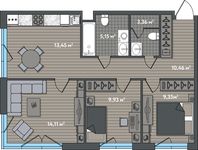 Планировка 3-комнатной квартиры, 65,81 м2
