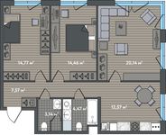Планировка 3-комнатной квартиры, 77,12 м2