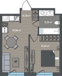 Планировка 1-комнатной квартиры, 37,48 м2