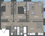 Планировка 3-комнатной квартиры, 76,13 м2