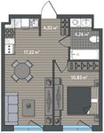 Планировка 1-комнатной квартиры, 36,85 м2