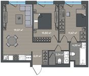 Планировка 2-комнатной квартиры, 54,61 м2