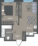 Планировка 1-комнатной квартиры, 37,75 м2