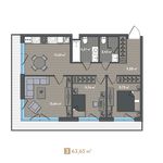 Планировка 3-комнатной квартиры, 63,65 м2