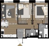 Планировка 2-комнатной квартиры, 55,8 м2