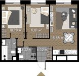 Планировка 2-комнатной квартиры, 54,59 м2
