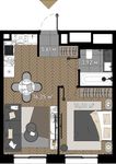 Планировка 1-комнатной квартиры, 37 м2