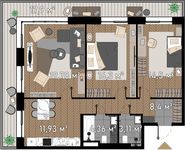 Планировка 3-комнатной квартиры, 79,68 м2