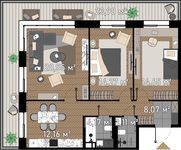Планировка 3-комнатной квартиры, 78,28 м2