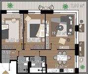 Планировка 3-комнатной квартиры, 77,43 м2