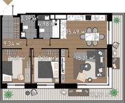 Планировка 3-комнатной квартиры, 68,93 м2