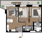 Планировка 2-комнатной квартиры, 57,47 м2