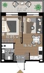 Планировка 1-комнатной квартиры, 36,57 м2