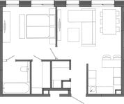 Планировка 1-комнатной квартиры, 55,97 м2