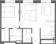 Планировка 1-комнатной квартиры, 54,37 м2