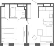 Планировка 1-комнатной квартиры, 54,75 м2