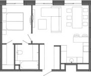 Планировка 1-комнатной квартиры, 54,85 м2