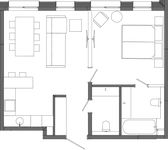 Планировка 1-комнатной квартиры, 53,2 м2