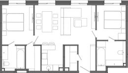Планировка 2-комнатной квартиры, 78,29 м2