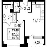 Планировка 1-комнатной квартиры, 44,8 м2