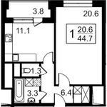 Планировка 2-комнатной квартиры, 58 м2