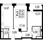 Планировка 2-комнатной квартиры, 60,6 м2