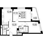 Планировка 2-комнатной квартиры, 60,2 м2