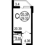 Планировка 1-комнатной квартиры, 29,32 м2