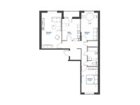 Планировка 3-комнатной квартиры, 77,64 м2
