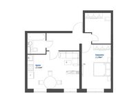 Планировка 2-комнатной квартиры, 45,56 м2