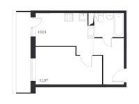 Планировка 1-комнатной квартиры, 33,56 м2