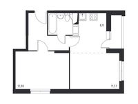 Планировка 2-комнатной квартиры, 43,77 м2