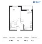 Планировка 1-комнатной квартиры, 36,58 м2