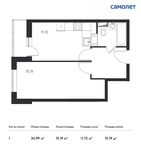 Планировка 1-комнатной квартиры, 36,99 м2