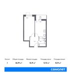 Планировка 1-комнатной квартиры, 36,99 м2
