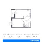 Планировка 1-комнатной квартиры, 35,81 м2